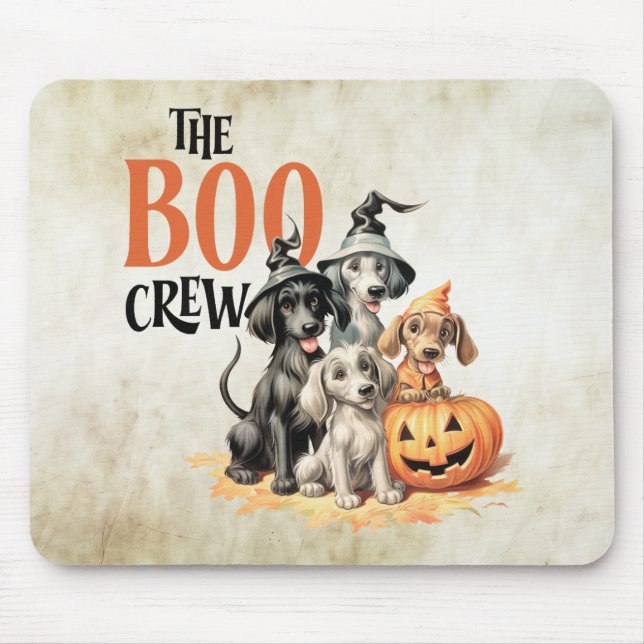 Halloween Scary Boo Dogs Crew Orange Pumpkin Mouse Pad (Front)