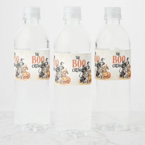 Halloween Scary Boo Dogs Crew Orange Pumpkin Water Bottle Label