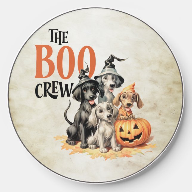 Halloween Scary Boo Dogs Crew Orange Pumpkin Wireless Charger (Front)