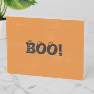 Halloween Scary Boo! eyeballs black orange decor Wooden Box Sign