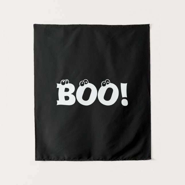 Halloween Scary Boo! eyeballs black white decor Tapestry (Front)