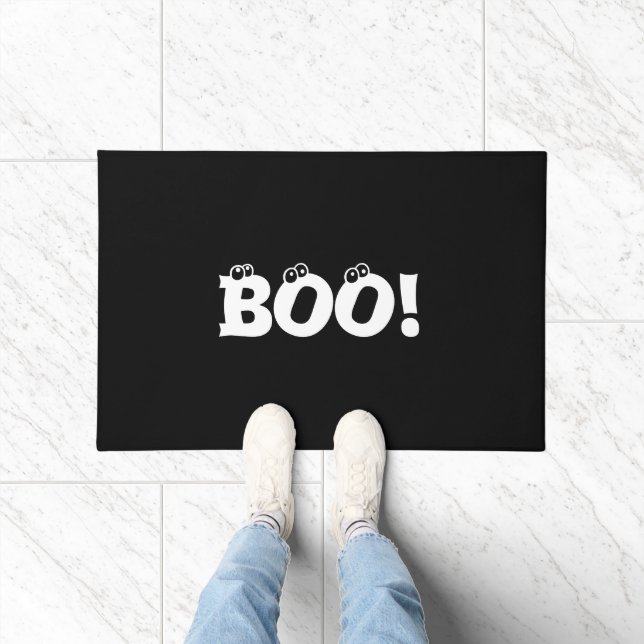 Halloween Scary Boo! eyeballs black white funny Doormat (Indoor)