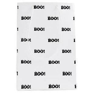 Halloween Scary Boo! eyeballs black white pattern Medium Gift Bag