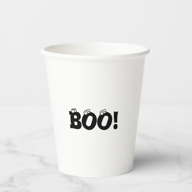 Halloween Scary Boo! eyeballs black & white spooky Paper Cups (Front)