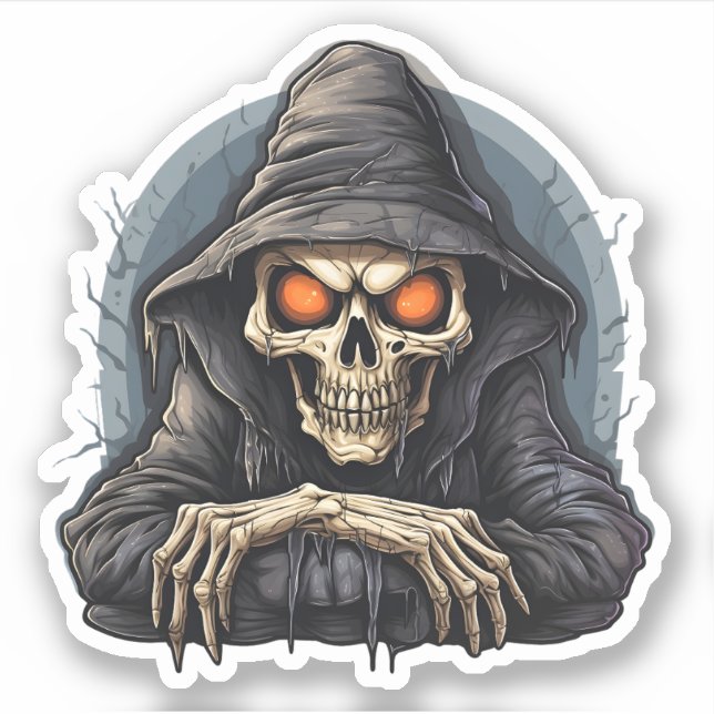 Halloween Scary Cartoon Bored Skeleton Sticker (Front)