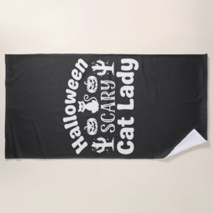 Halloween Scary Cat Lady_1 Beach Towel