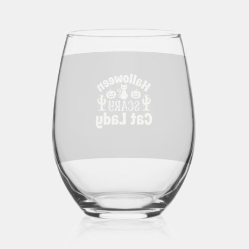 Halloween Scary Cat Lady_1 Stemless Wine Glass