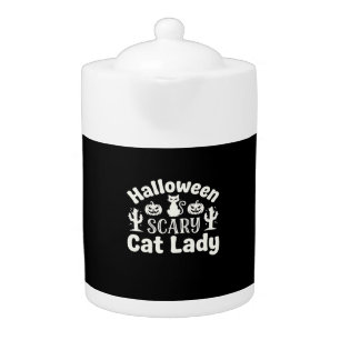 Halloween Scary Cat Lady_1 Teapot