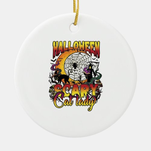 Halloween Scary Cat Lady Grim Reaper Moon Magic Bo Ceramic Ornament