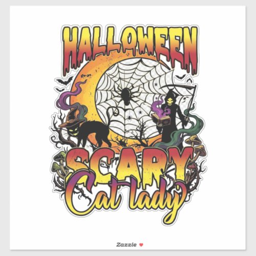 Halloween Scary Cat Lady Grim Reaper Moon Magic Bo Sticker