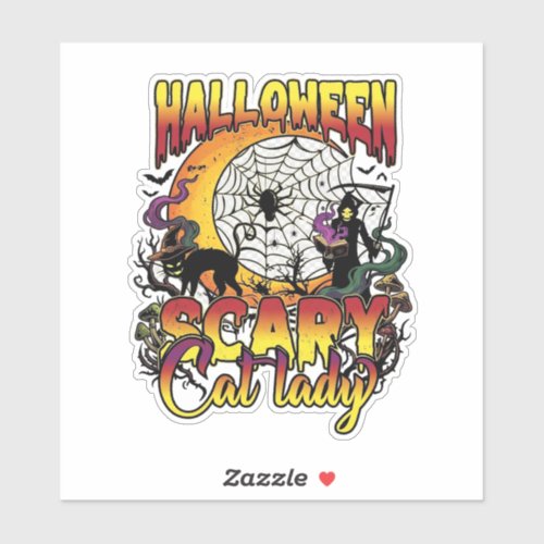 Halloween Scary Cat Lady Grim Reaper Moon Magic Bo Sticker