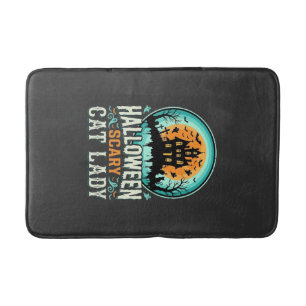 Halloween Scary Cat Lady Haunted House Design_1 Bath Mat