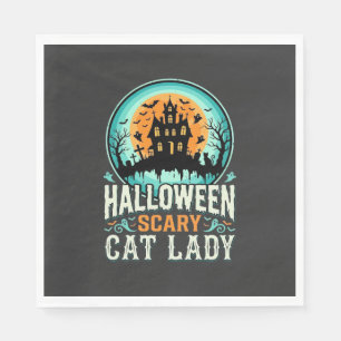 Halloween Scary Cat Lady Haunted House Design_1 Napkins