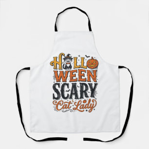 Halloween Scary Cat Lady Vintage Cat Shirt Design_ Apron