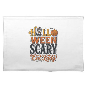 Halloween Scary Cat Lady Vintage Cat Shirt Design_ Cloth Placemat