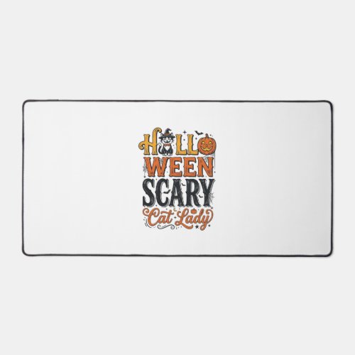 Halloween Scary Cat Lady Vintage Cat Shirt Design_ Desk Mat