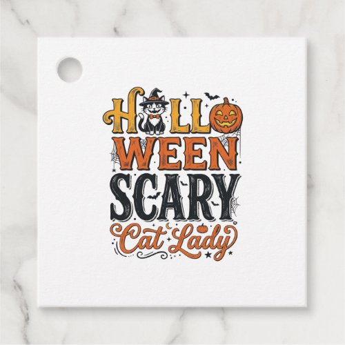 Halloween Scary Cat Lady Vintage Cat Shirt Design_ Favor Tags