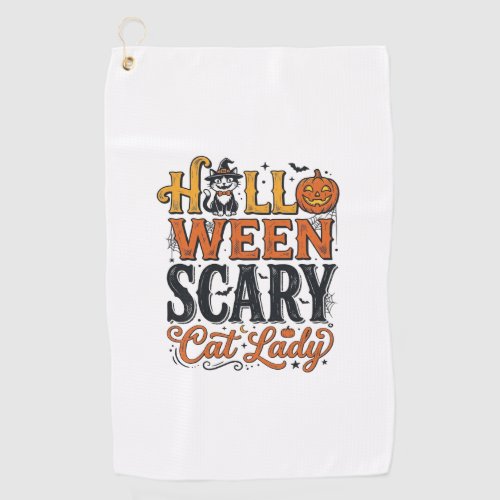 Halloween Scary Cat Lady Vintage Cat Shirt Design_ Golf Towel