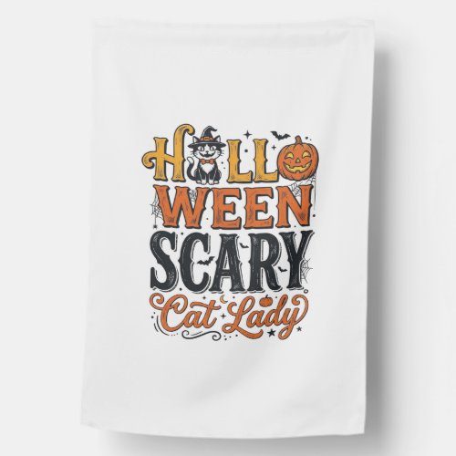 Halloween Scary Cat Lady Vintage Cat Shirt Design_ House Flag