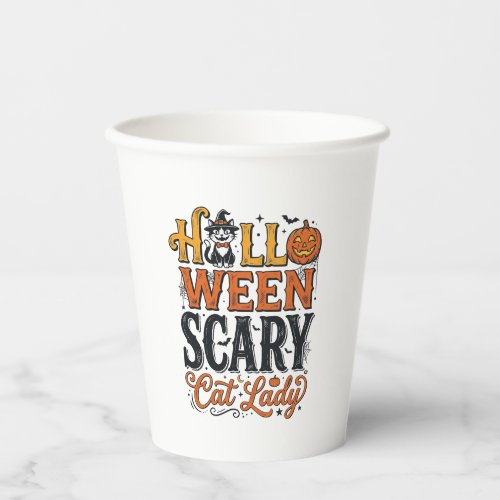 Halloween Scary Cat Lady Vintage Cat Shirt Design_ Paper Cups