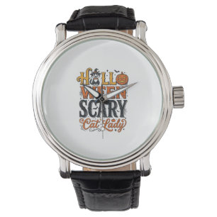 Halloween Scary Cat Lady Vintage Cat Shirt Design_ Watch