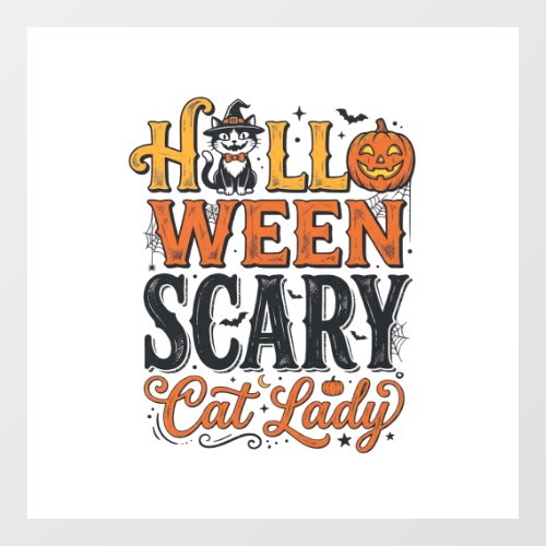 Halloween Scary Cat Lady Vintage Cat Shirt Design_ Window Cling