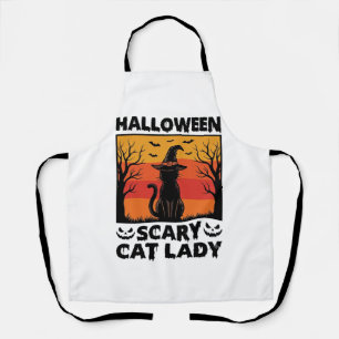 Halloween Scary Cat Lady Vintage Engraving Shirt D Apron