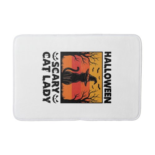 Halloween Scary Cat Lady Vintage Engraving Shirt D Bath Mat