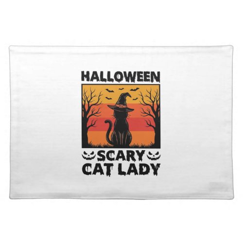 Halloween Scary Cat Lady Vintage Engraving Shirt D Cloth Placemat
