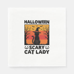 Halloween Scary Cat Lady Vintage Engraving Shirt D Napkins