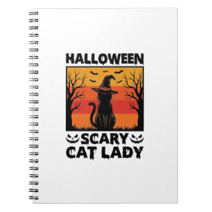 Halloween Scary Cat Lady Vintage Engraving Shirt D Notebook