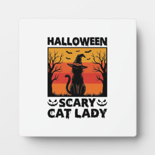 Halloween Scary Cat Lady Vintage Engraving Shirt D Plaque