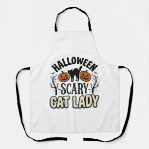 Halloween Scary Cat Lady Vintage Vector Design_1 Apron