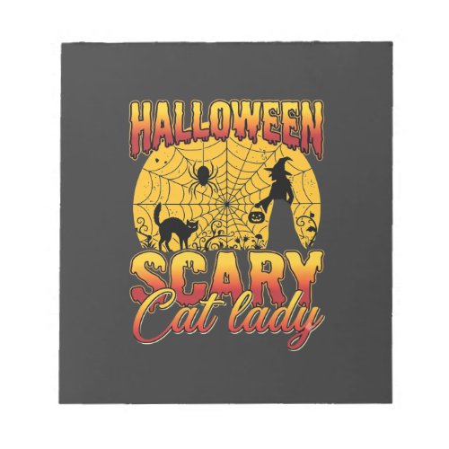 Halloween Scary Cat Lady Witch Spider Web Notepad
