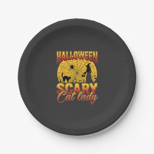 Halloween Scary Cat Lady Witch Spider Web Paper Plates