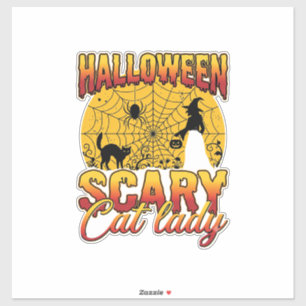 Halloween Scary Cat Lady Witch Spider Web Sticker