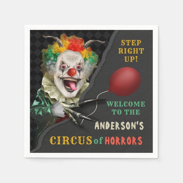 Halloween Scary Clown Adult Creepy Circus Party Napkins (Front)