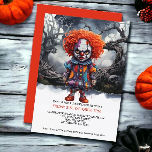 Halloween Scary Clown In Woods Invitation