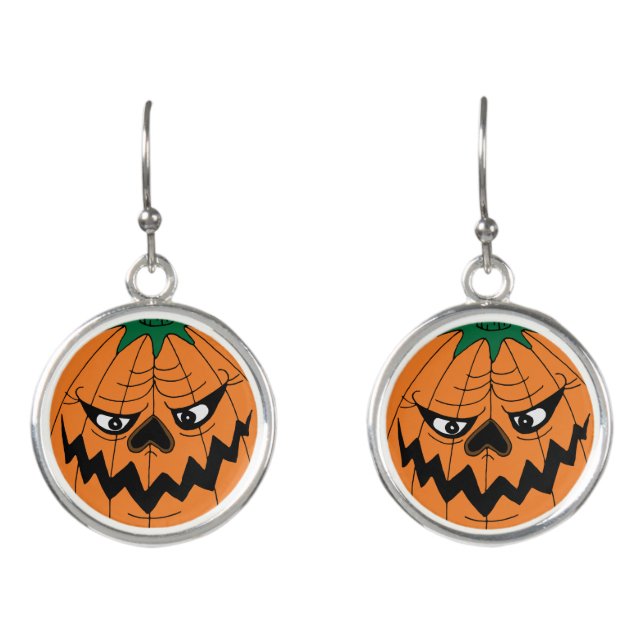 Halloween Scary Creepy Pumpkin Face Earrings (Front)
