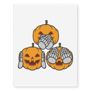 Halloween Scary Creepy Pumpkins No Hear See Say Temporary Tattoos
