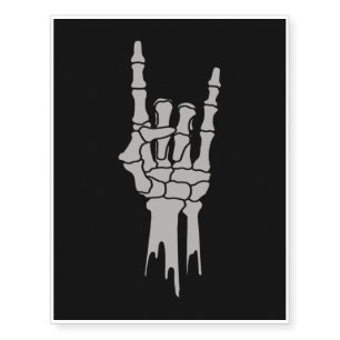 Halloween Scary Creepy Skeleton Rocker Hand Temporary Tattoos