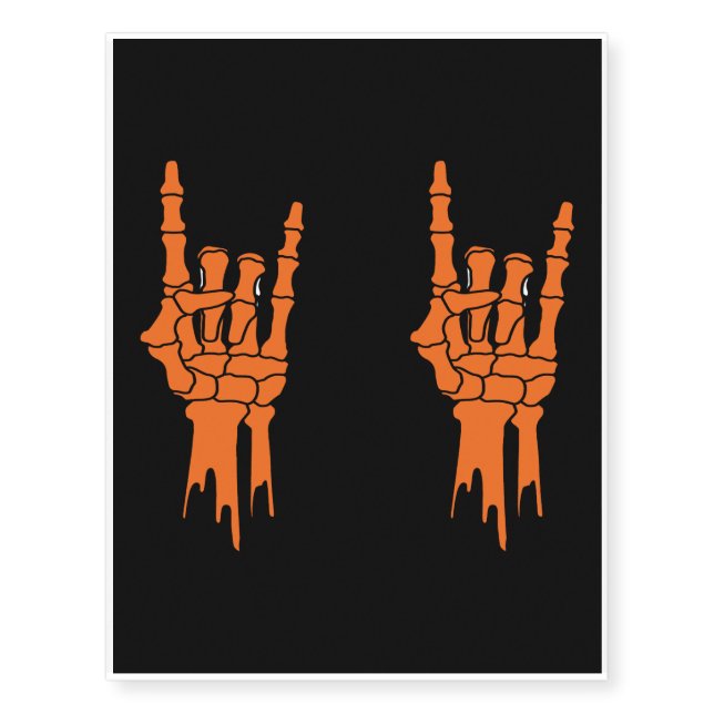 Halloween Scary Creepy Skeleton Rocker Hands Temporary Tattoos (Front)