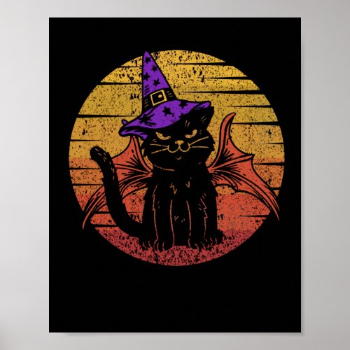 Halloween Scary Cute Black Cat Witch Hat Funny Poster