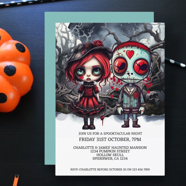 Halloween Scary Doll Couple In Woods Invitation (Halloween Scary Doll Couple In Woods Invitation from Ricaso. Dead dolls Halloween party.)