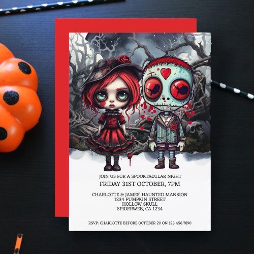 Halloween Scary Doll Couple In Woods Invitation