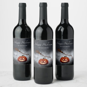 Halloween Scary Evil Pumpkin Personalized Wine Label