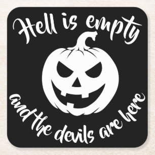 Halloween Scary Face Jack-O-Lantern Custom Square Paper Coaster