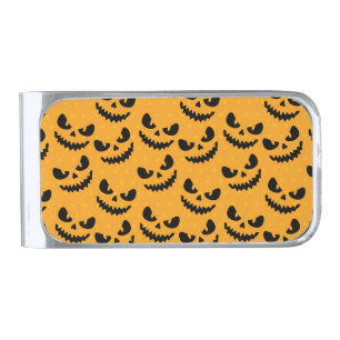 Halloween: scary faces, vintage style. silver finish money clip