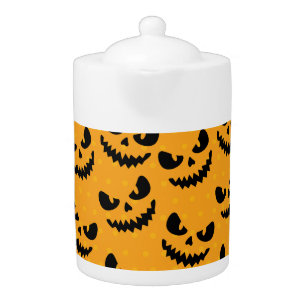 Halloween: scary faces, vintage style. teapot