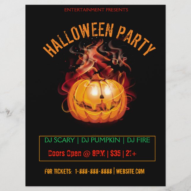 Halloween Scary Fire Pumpkin Party Flyer (Front)